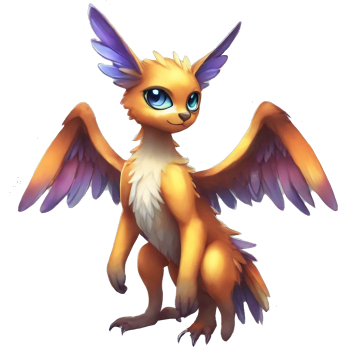 Anthro Sona Cool Edgy Cute Beautiful Colorful Shy Winged Shiny Fakemon-Fantasy-Creature Full Body emoji