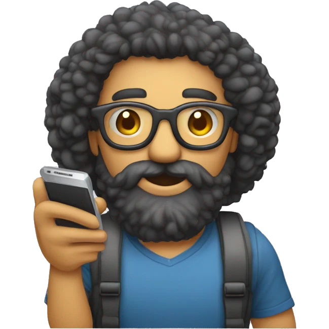 Adulto de poco pelo barba y gafas viendo un celular en la mano emoji