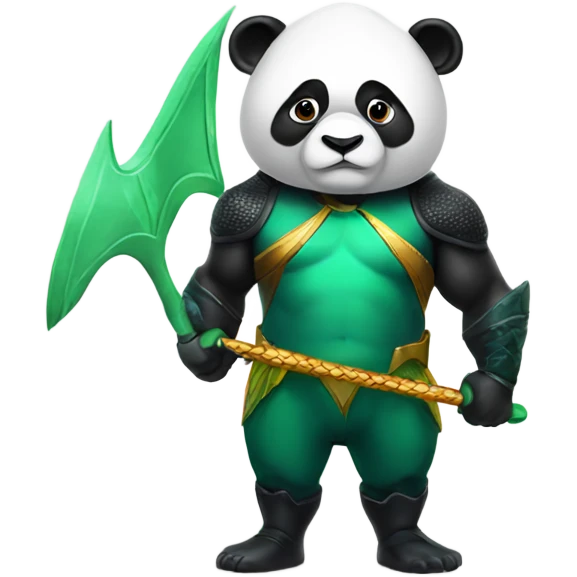 A panda dressed up as aquaman doing squats  emoji