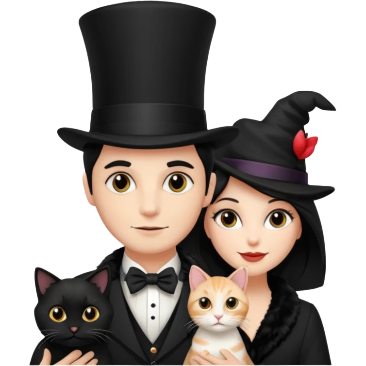 magician couple and their pet cat emoji