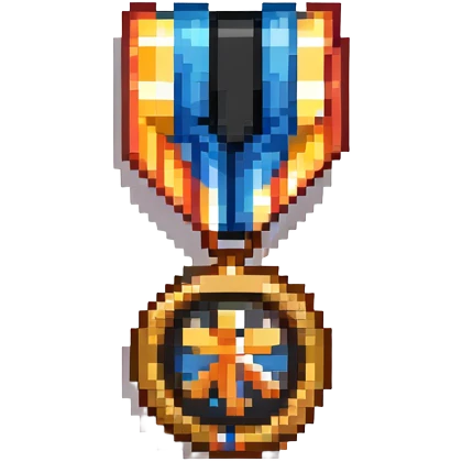 A colorful sponsor ribbon badge with a medal emoji