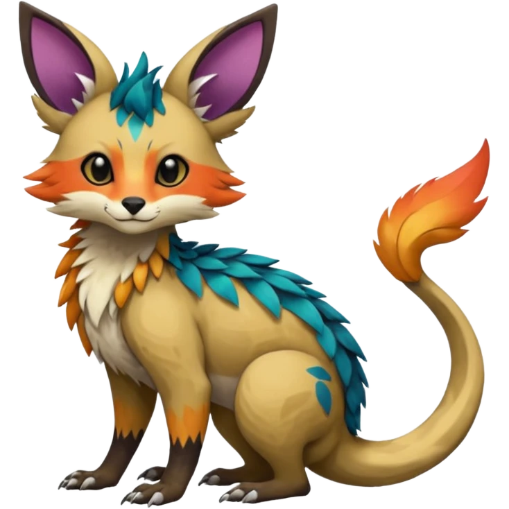 Feral Rare realistic edgy pretty beautiful handsome gorgeous aesthetic colorful vibrant Vernid-Trico-species-Fakemon-creature by LiLaiRa, random markings, tufted ears, full body emoji
