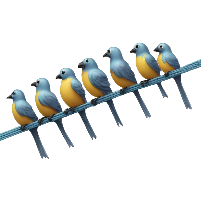 five birds lined up sitting on an electrical cable emoji