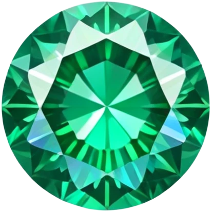 round cut emerald gemstone with rich green color and holographic iridescent shine emoji