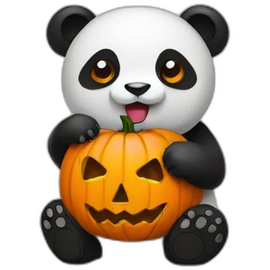 A panda with a pumpkin for Halloween emoji