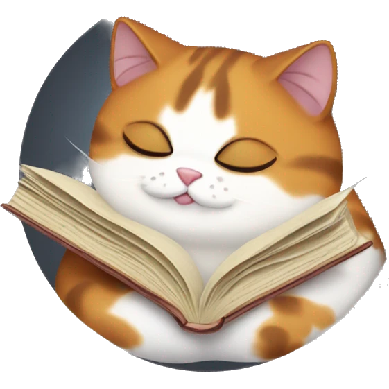 Fat calico cat reading emoji