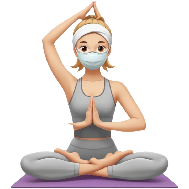 A wheaty girl doing yoga with a face mask on emoji
