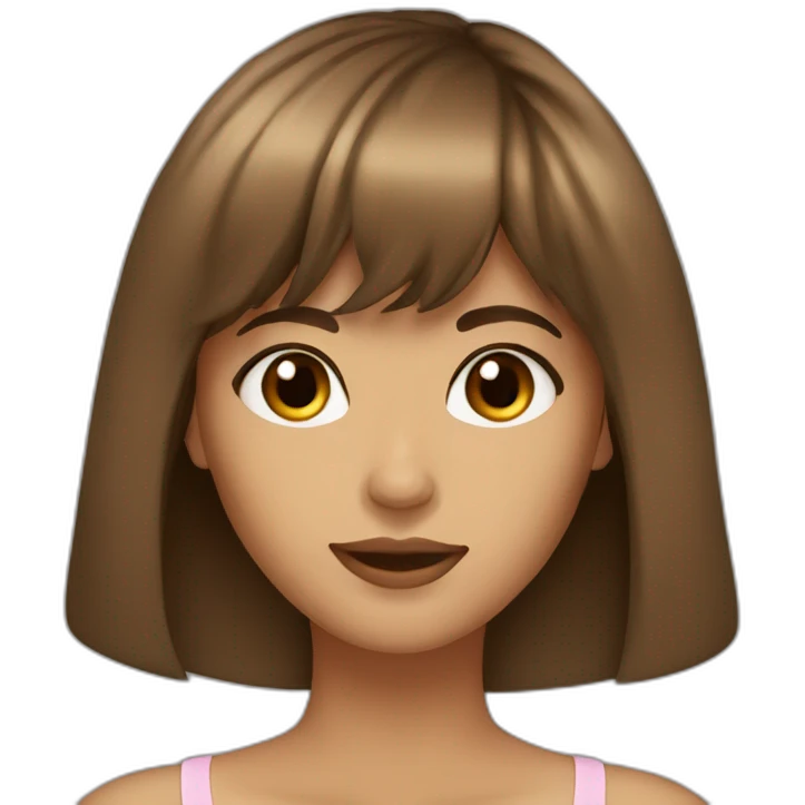 beautiful woman long brown hair with bangs, brown eyes tan skin emoji