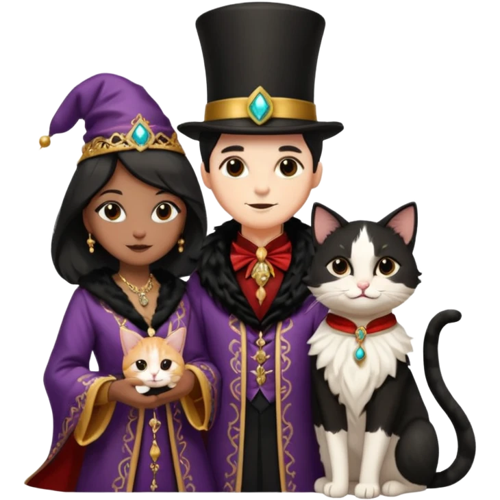 magician couple and their pet cat emoji