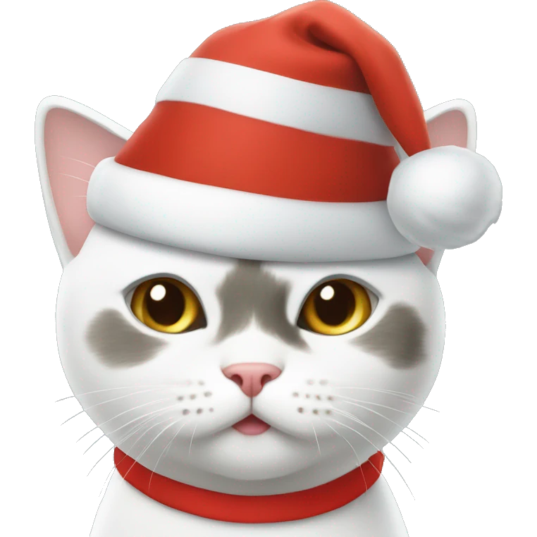 White cat with a christmas cap emoji