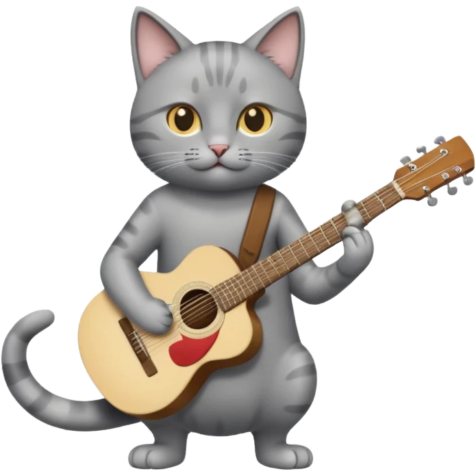 grey cat play guitar, long full body emoji