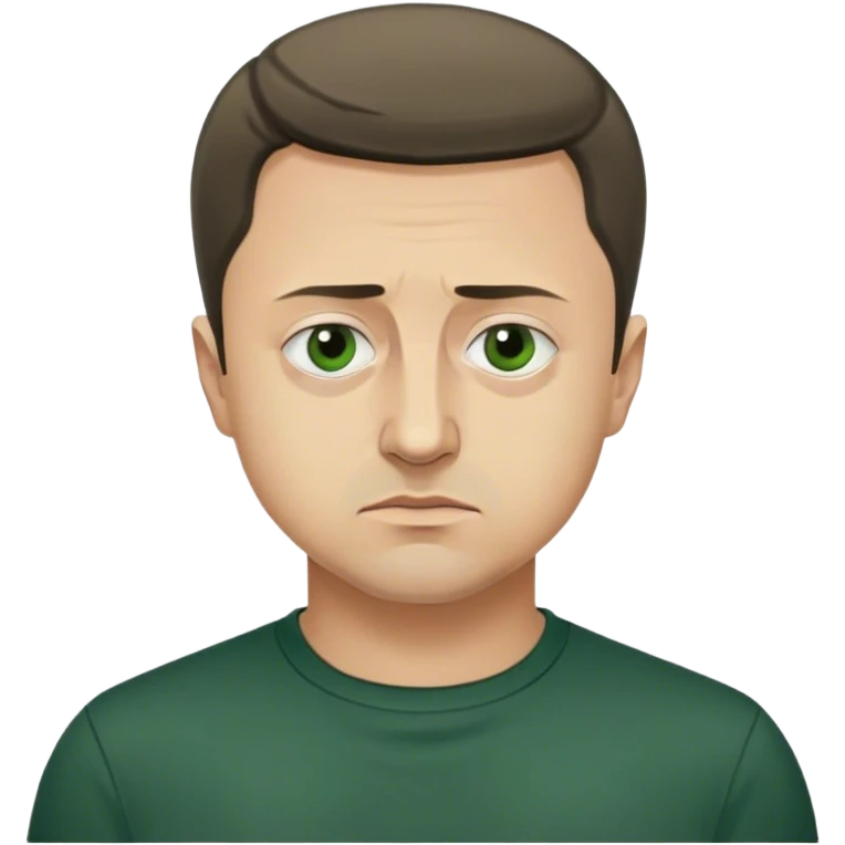 Photorealistic Vladimir Zelensky, sad. dark green shirt emoji
