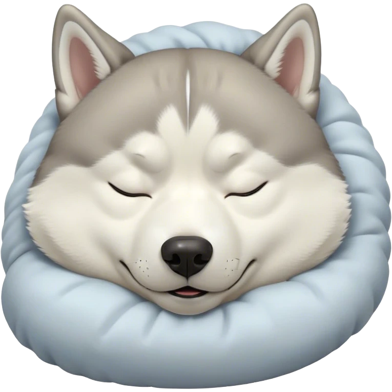 Cinematic Meme-Worthy Chubby Sleeping Siberian Husky Portrait Emoji, Head resting peacefully with a contented smile, featuring a delightfully chubby build and a luxuriously fluffy grey and white coat, eyes shut in a serene nap, Simplified yet hilariously adorable features, highly detailed, glowing with a soft, drowsy light, high shine, relaxed and utterly lovable, stylized with an air of playful laziness, bright and endearing, soft glowing outline, capturing the essence of a comically sleepy companion, so meme-worthy it feels like it could instantly become the next viral sensation of adorable slumber! emoji