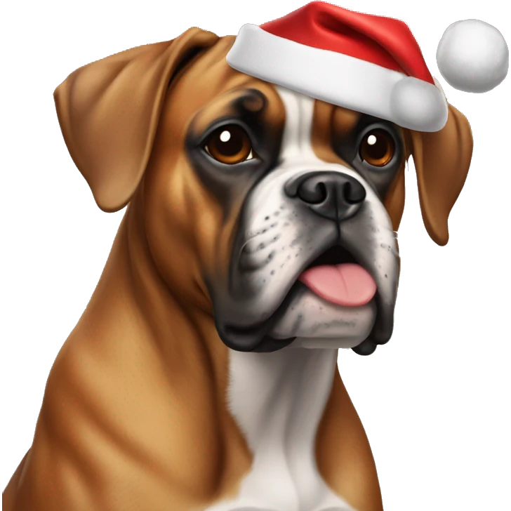 Boxer dog wearing a Santa hat emoji