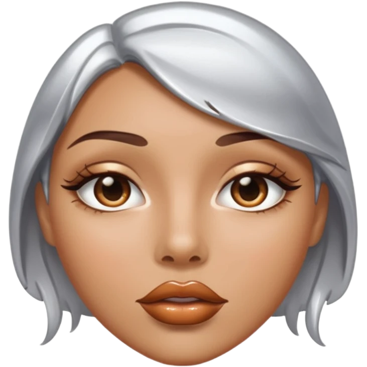 slightly parted lips, silver chrome material, glossy wet shine, seductive aesthetic emoji