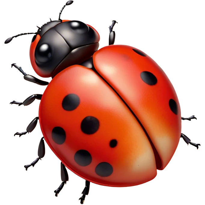 Beautiful and Majestic Ladybug Portrait Emoji, Head and body rendered in serene repose with a gentle, content smile, showcasing a tiny, perfectly rounded red shell with softly defined black spots and eyes gently closed in tranquil repose, Simplified yet exquisitely endearing features, highly detailed, glowing with a soft, drowsy red light, high shine, relaxed and utterly noble, stylized with an air of timeless garden beauty, soft glowing outline, capturing the essence of a beautiful and majestic ladybug that embodies the delicate charm of nature! emoji