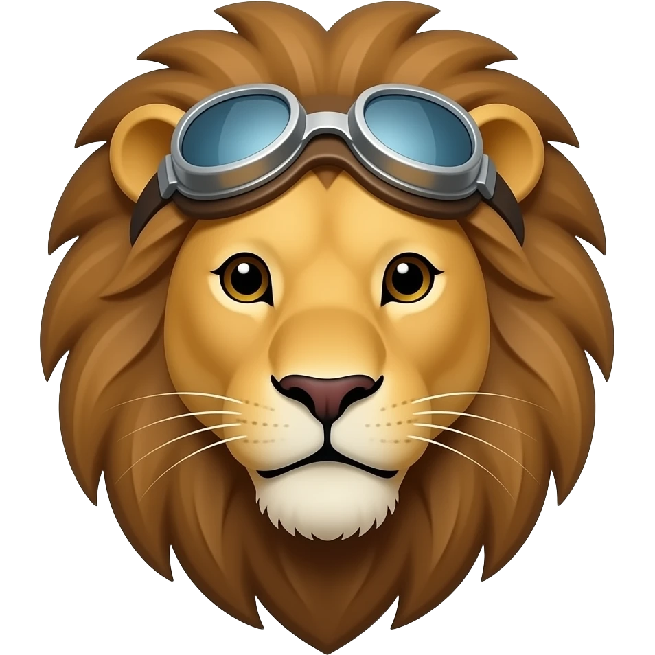 Lion wearing open cockpit glasses headshot emoji
