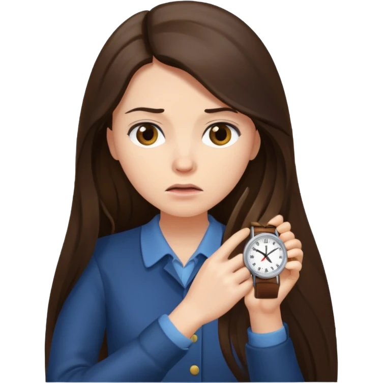 brunette long haired woman checking watch emoji