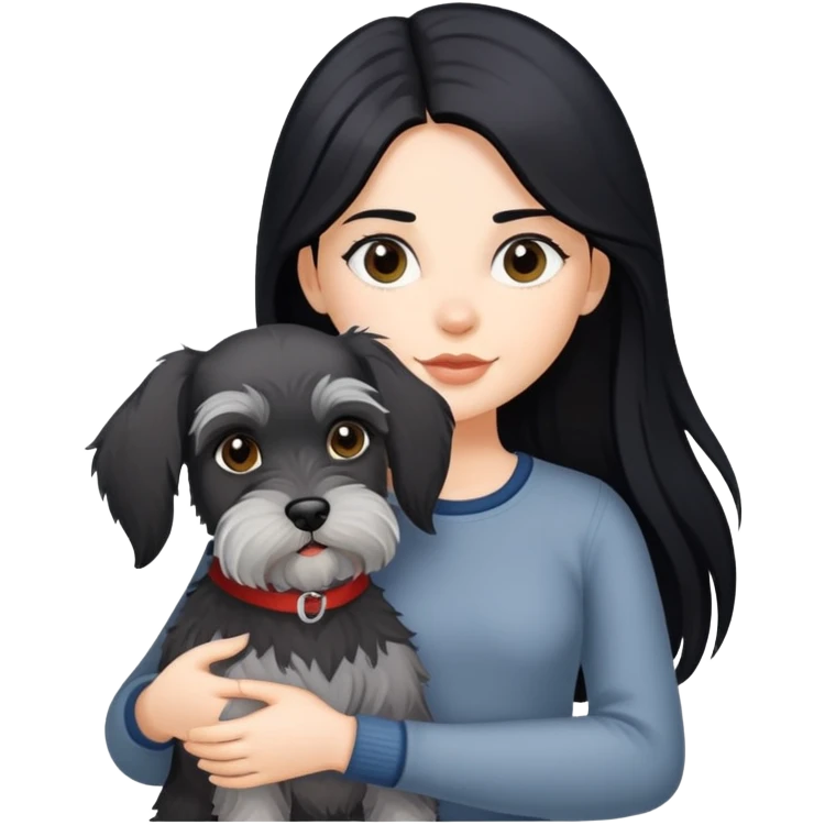 girl with long black hair holding a Schnauzer dog emoji