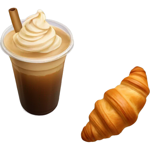 Iced coffee with a plate of croissant emoji