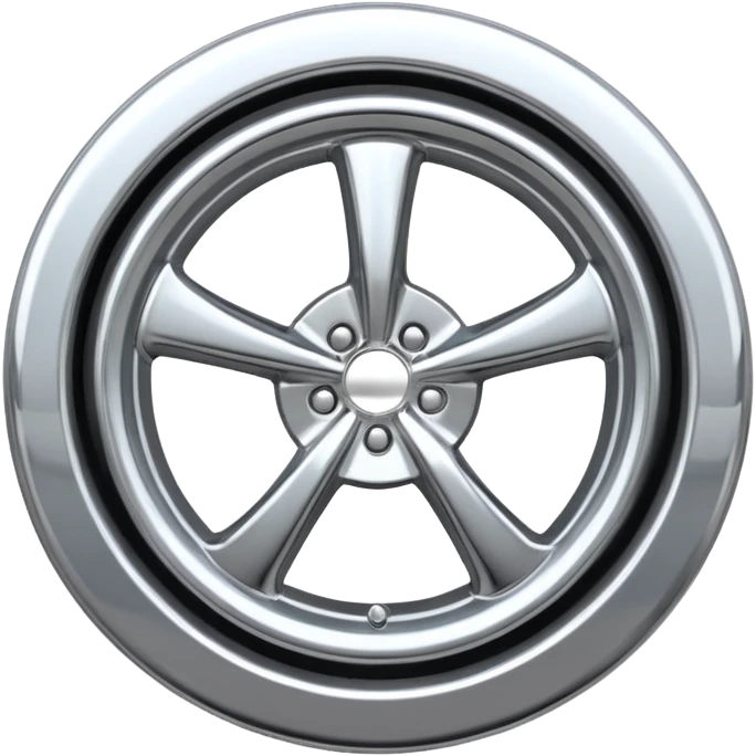 A chrome car wheel emoji, polished silver metal rim, smooth circular shape, minimal futuristic design, soft reflections, iOS emoji style, centered on white background, ultra clean look emoji