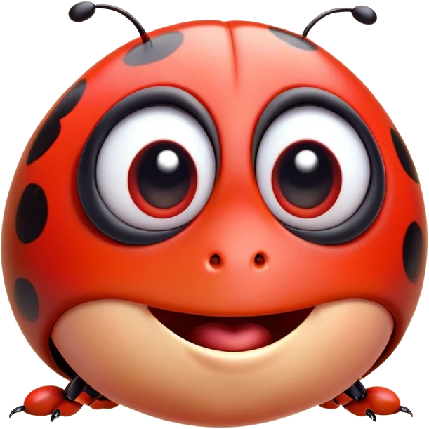 Cinematic Cheeky Ladybug Portrait Emoji, Head tilted dramatically with an exaggeratedly surprised expression, featuring a petite, vibrant form with wide, comically expressive eyes full of playful disbelief and animated, fluttering wings, Simplified yet hilariously expressive features, highly detailed, glowing with a slightly sassy scarlet glow, high shine, dramatic yet playful, stylized with an air of cheeky garden mischief, soft glowing outline, capturing the essence of a meme-worthy ladybug that looks ready to flutter its way into viral fame! emoji