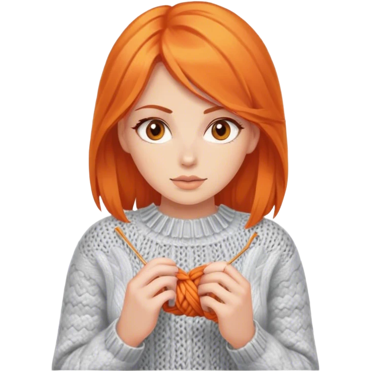 beautiful orange hair woman with brown eyes knitting sweater  emoji