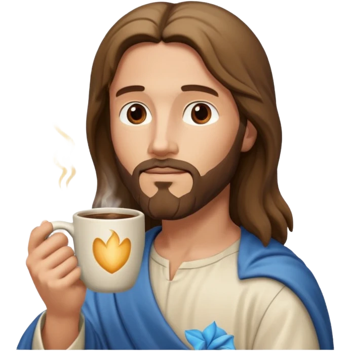 Side profile of Jesus holding a coffee mug emoji