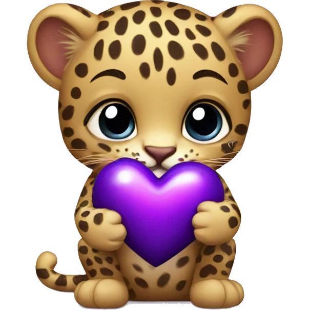 Baby leopard holding a purple heart  emoji