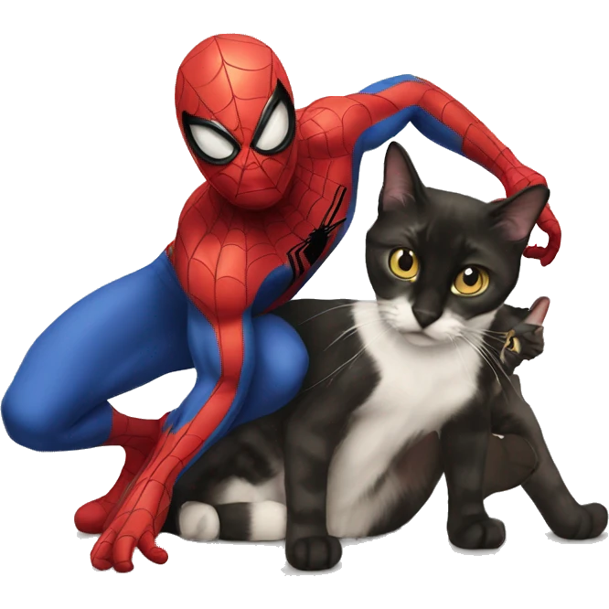 Spiderman with a cat emoji
