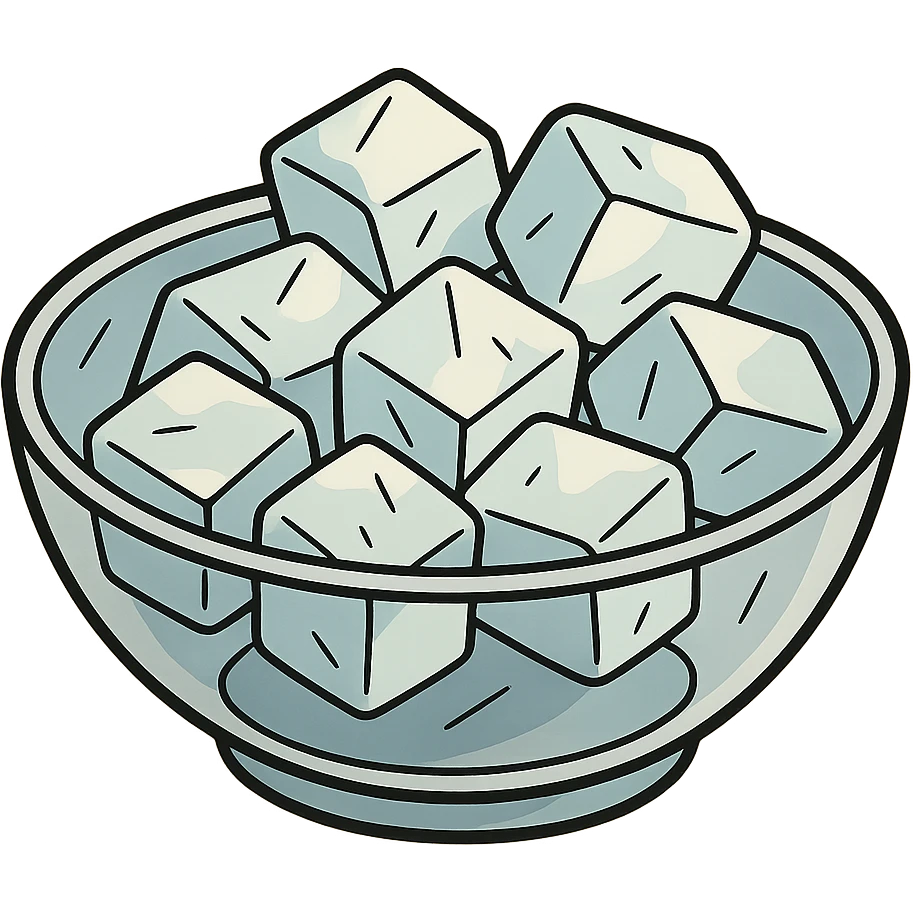 flat toon style ice cubes in a bowl emoji