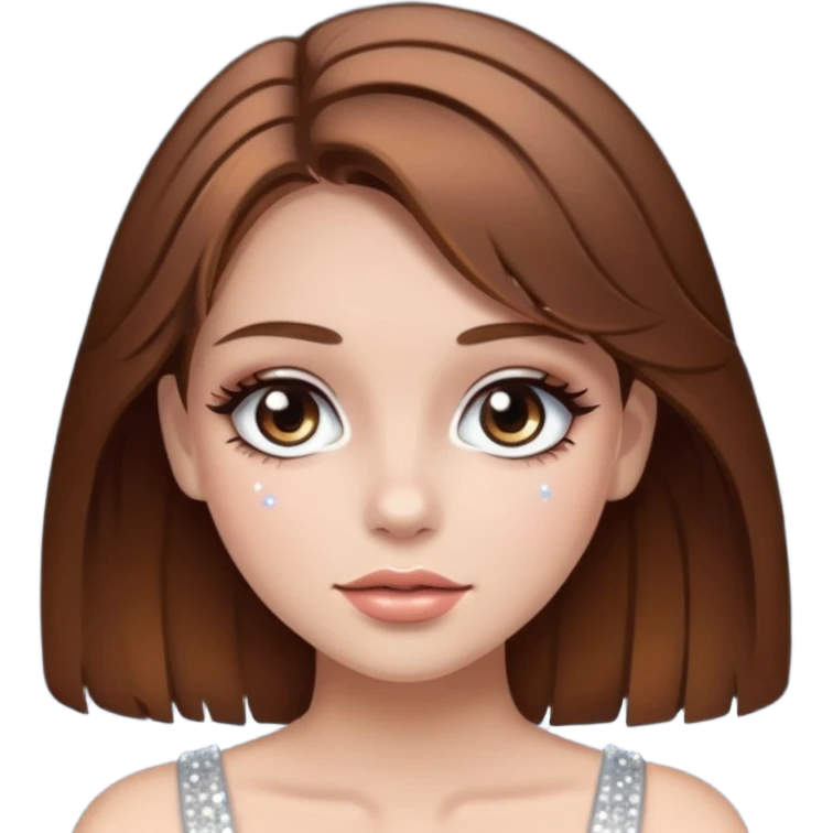Girl with brown hair with sparkly white eyeshadow emoji