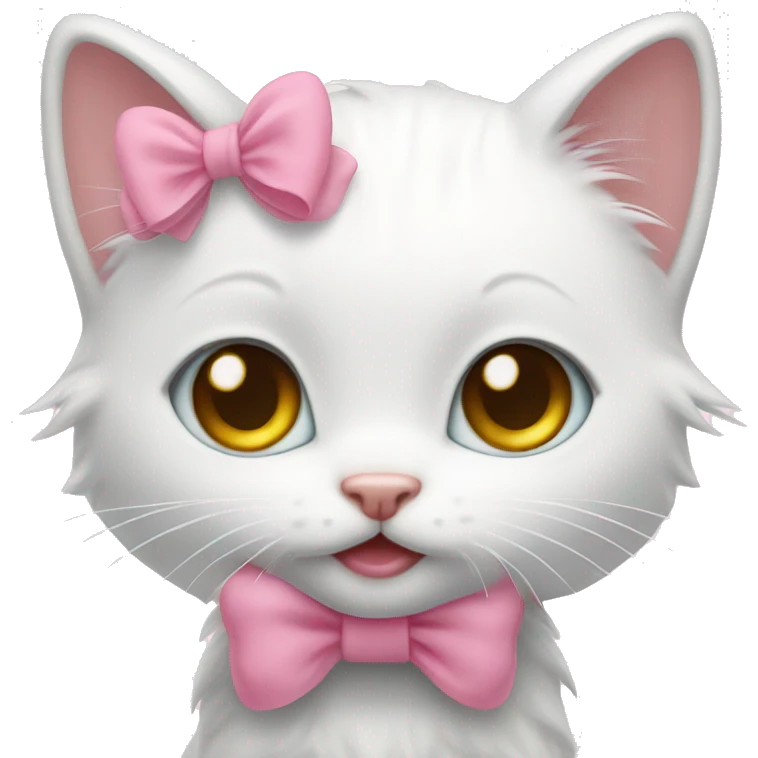 little cute white kitten with a pink bow  emoji