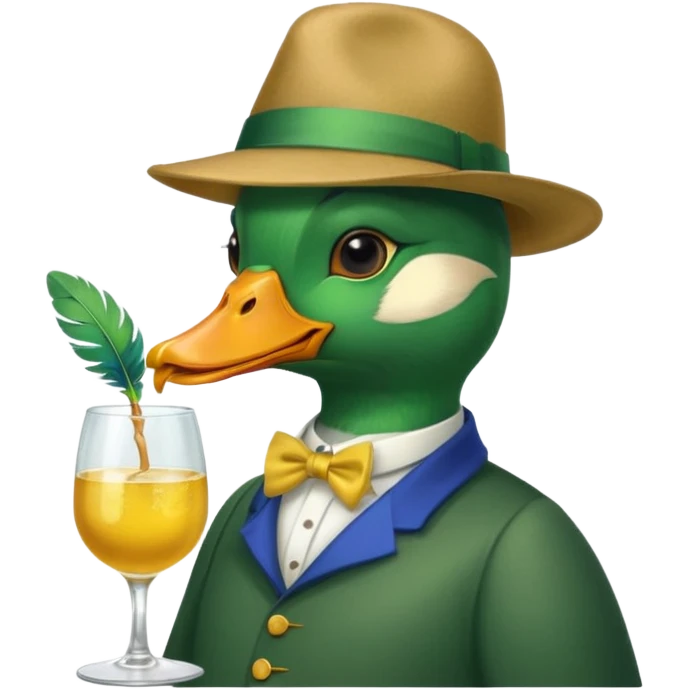 Create a mallard which has a hat and a glass
 emoji