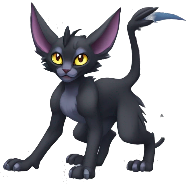 Black edgy Noivern-Litten-Sphynx-Lykoi-Caracal-cat-Fakemon full-body emoji