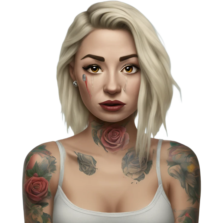 Hyper Realistic Beautiful tattooed woman crying looking at a photo  emoji