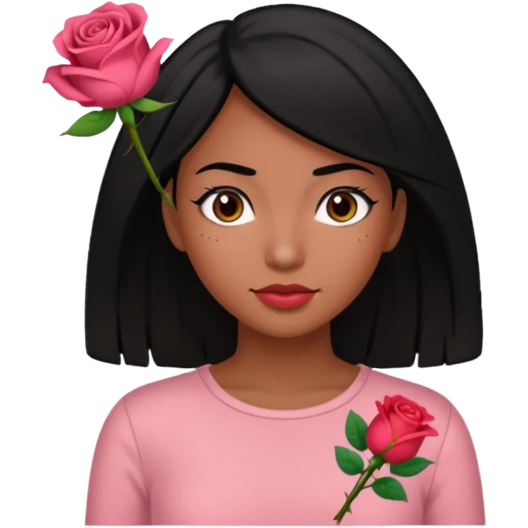Black hair woman wearing rose top emoji