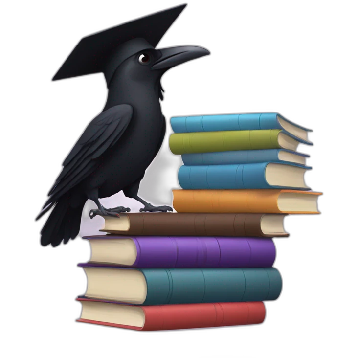 raven with a stack of books emoji