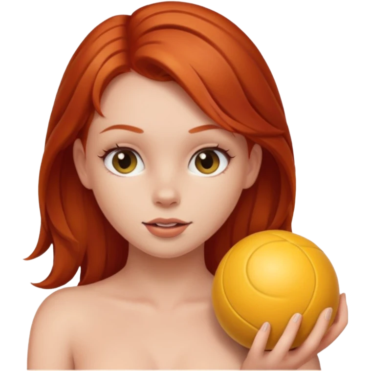Redhead girl nude with gagball emoji