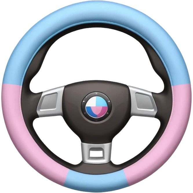 steering wheel with transgender pride flag colors, fluffy emoji