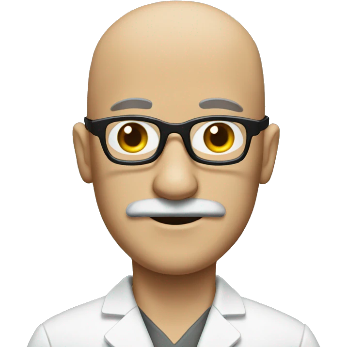 Pharmacy with bald but has mustache and wearing thick black glasses man emoji