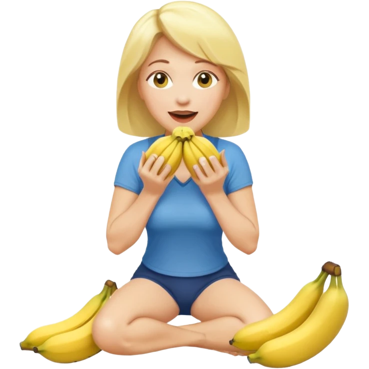 A blonde middle-aged woman kneels with two bananas in her mouth. emoji