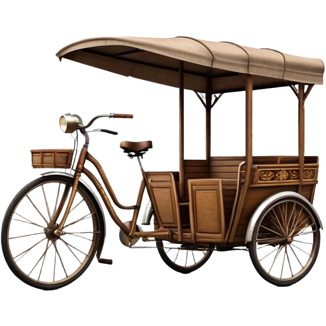 ​Cinematic Realistic Cyclo Rickshaw, depicted as a classic manually operated tricycle-style rickshaw with a simple, rustic design and intricate details, rendered with realistic textures and natural urban lighting that captures its cultural charm and timeless functionality, emoji