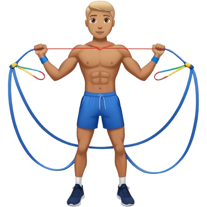 fit man with blue shorts resistance bands exercises emoji