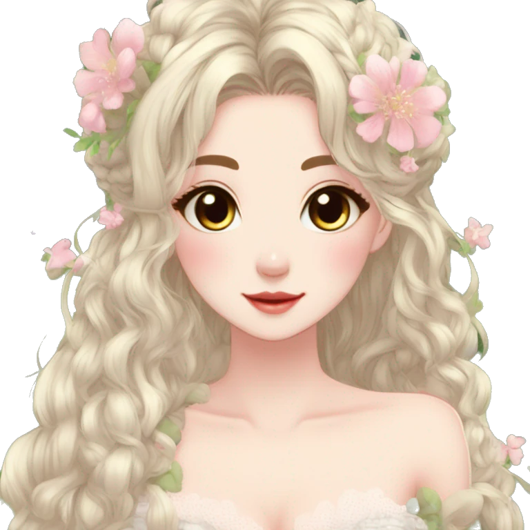 Cute gorgeous pretty attractive anime lady beautiful hair with gorgeous dress fairycore cottagecore detailed high quality trending VOGUE aesthetic emoji