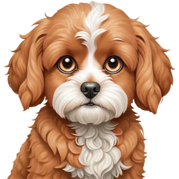Cinematic Grumpy Apricot Cavoodle Portrait Emoji, Head tilted slightly with a deeply unimpressed expression, showcasing a thick, curly apricot coat with subtle white accents, large, droopy brown eyes narrowed into an unamused glare, ears slightly drooping in exasperation, Simplified yet comically expressive features, highly detailed, glowing with a dry, sarcastic glow, high shine, effortlessly judgmental yet dignified, stylized with a touch of cynicism, bright but brooding, soft glowing outline, capturing the essence of an eternally unimpressed yet endearing companion, so lifelike it feels like it could sigh heavily at you in disdain at any moment! emoji