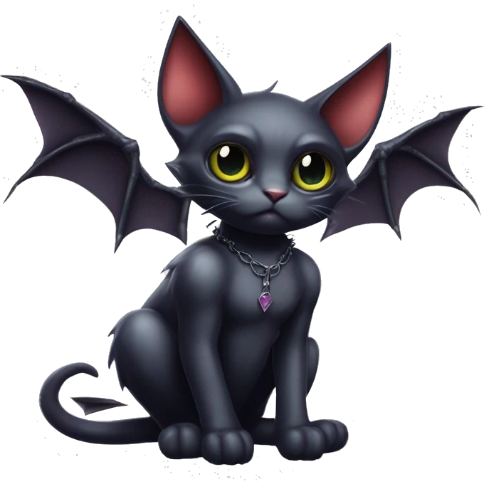 Cute edgy cool realistic vampiric dark eldritch fantasy cat-vernid-Fakémon-Digimon with bat-wings as ears full body emoji