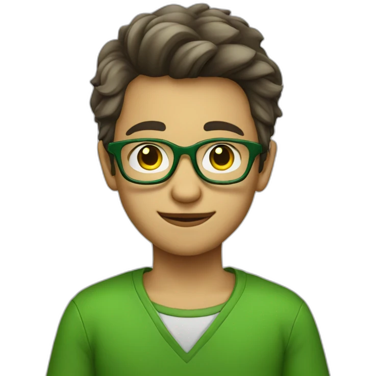 A nerd boy with glasess and green clothes emoji
