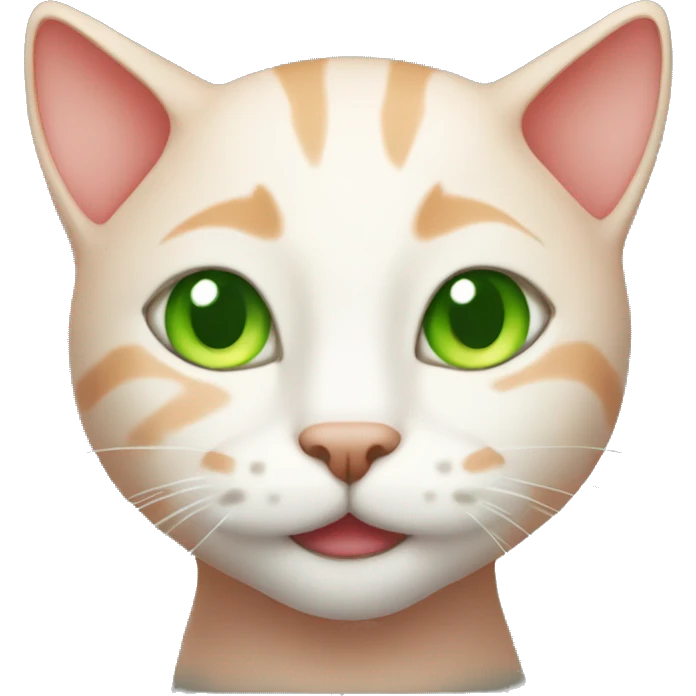 A red bald cat with green eyes is smiling emoji