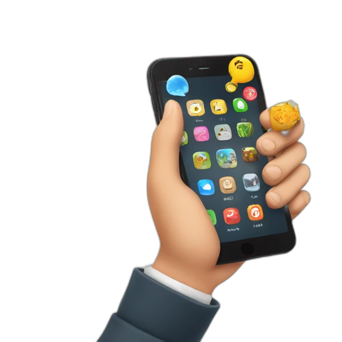 hand holding mobile with apps emoji